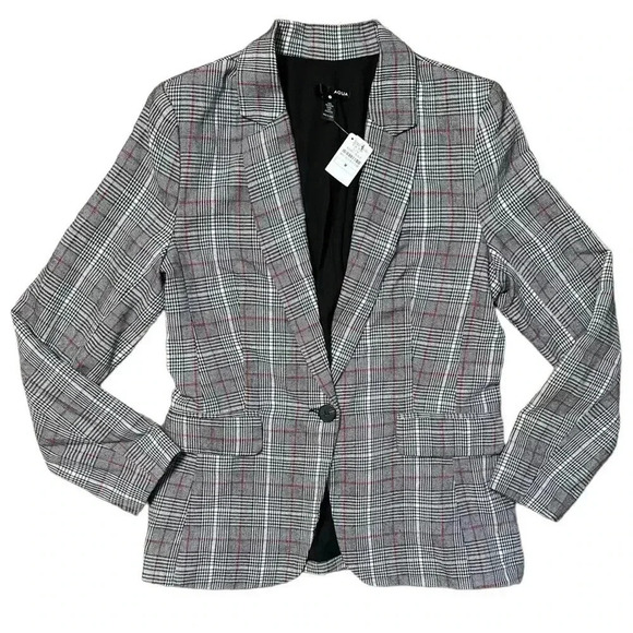 Aqua Jackets & Blazers - Aqua NWT Black Red Plaid Blazer Size Medium
